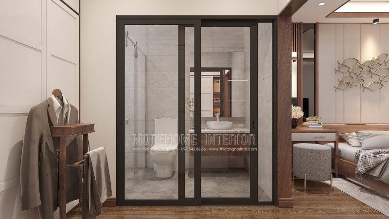 Thường với xu hướng bố trí nội thất mở, bạn sẽ đi thẳng từ phòng ngủ đến phòng tắm nhưng với cách bố trí tủ quần áo như trên thì việc bố trí lối đi qua phòng thay đồ rồi đến nhà tắm là một ý tưởng khá khéo léo.