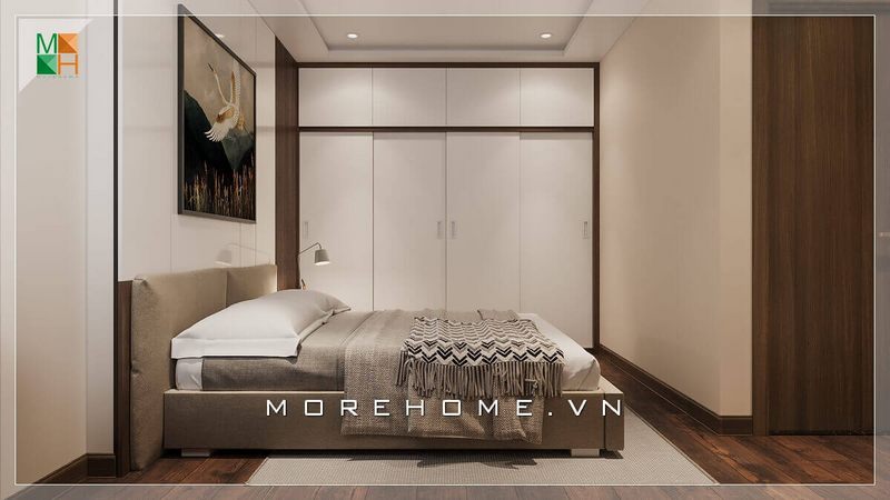 Mẫu thiết kế phòng ngủ đơn giản cho nhà phố, chung cư sử dụng gỗ công nghiệp phong cách hiện đại